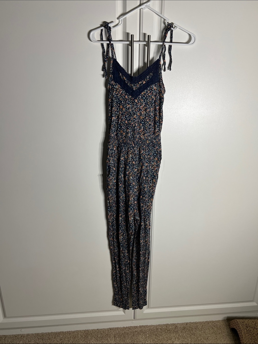 H&M Navy Floral Tie-Strap Jumpsuit